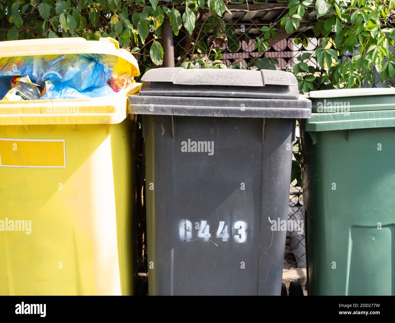 Überfüllte Mülleimer. Stockfoto