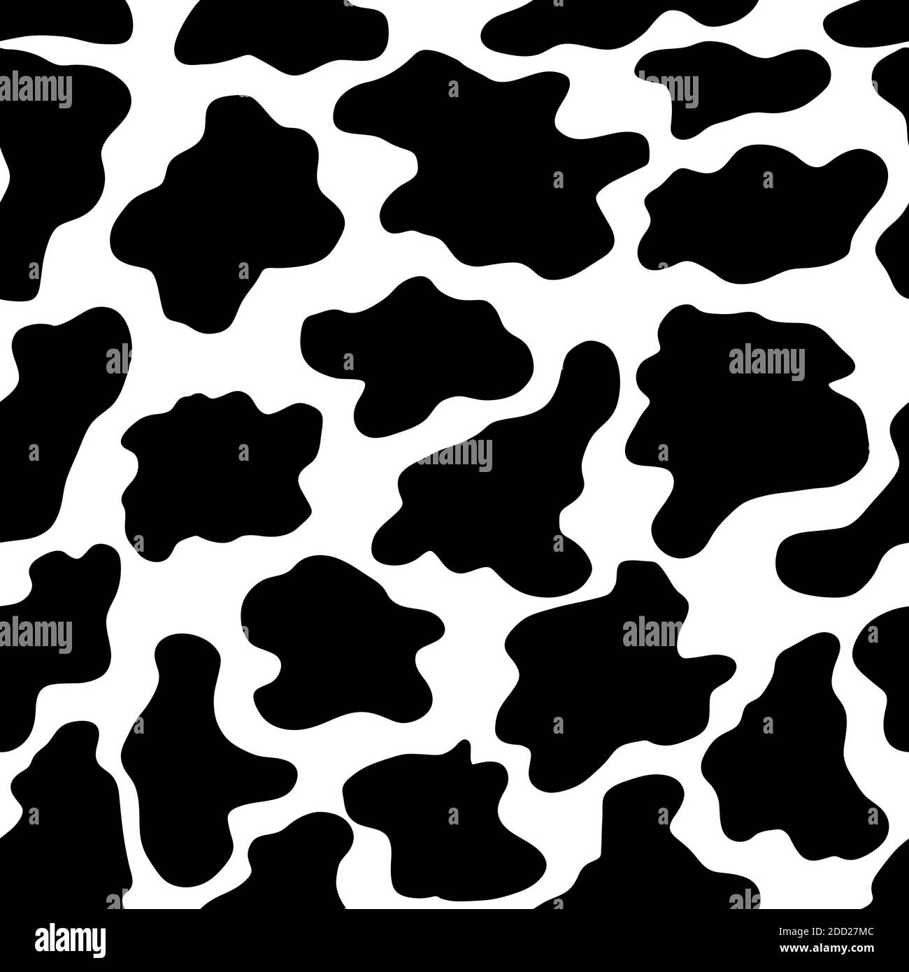 Nahtlos verarbeittes Kuhmuster. Schwarze Cartoon-Spots. Dalmatin- oder moohaut. Vektordruck Stock Vektor