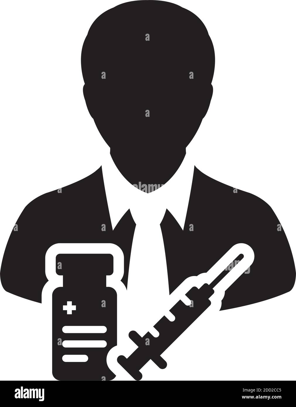 Krankenhaus Symbol Vektor mit Impfstoff Spritze männlichen Benutzer Person Profil avatar Symbol für medizinische und medizinische Behandlung in einer Glyphe Piktogramm Stock Vektor