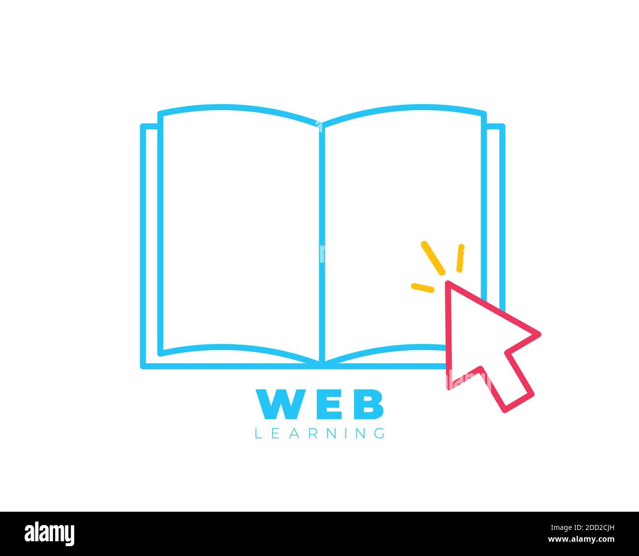 EBook mit Maus-Cursor-Pfeil und Linien. Offene Buch Vektor-Symbol isoliert auf weißem Hintergrund. Studium und Bildung, Selbstbildung, reeding Web-Symbol für Stock Vektor