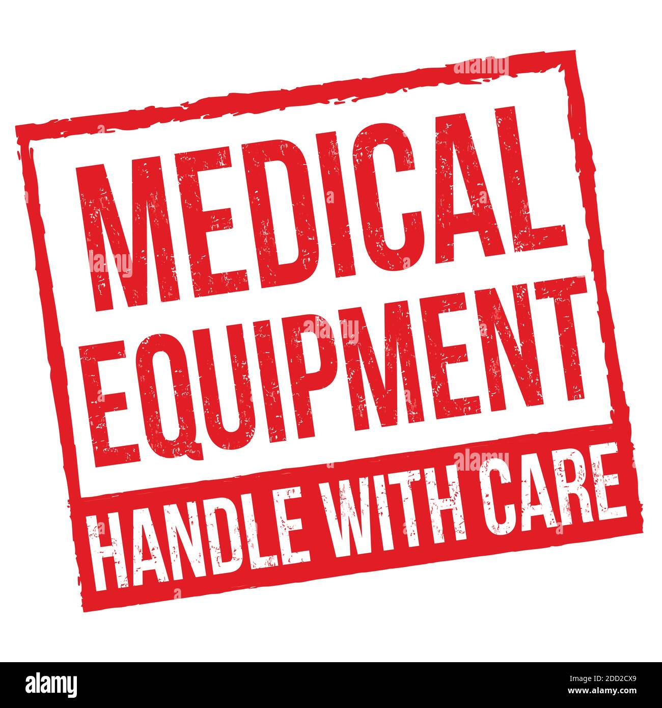 Medizinische Geräte Griff mit Sorgfalt Grunge Gummistempel auf weißem Hintergrund, Vektor-Illustration Stock Vektor