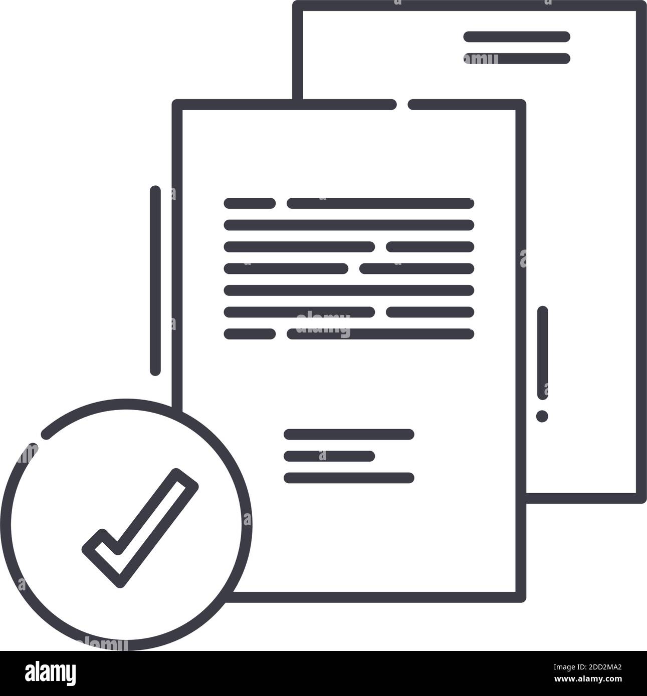 Überprüfen Sie das Datensymbol, die lineare isolierte Illustration, den dünnen Linienvektor, das Webdesign-Zeichen, das Konturkonzept-Symbol mit bearbeitbarer Kontur auf weißem Hintergrund. Stock Vektor