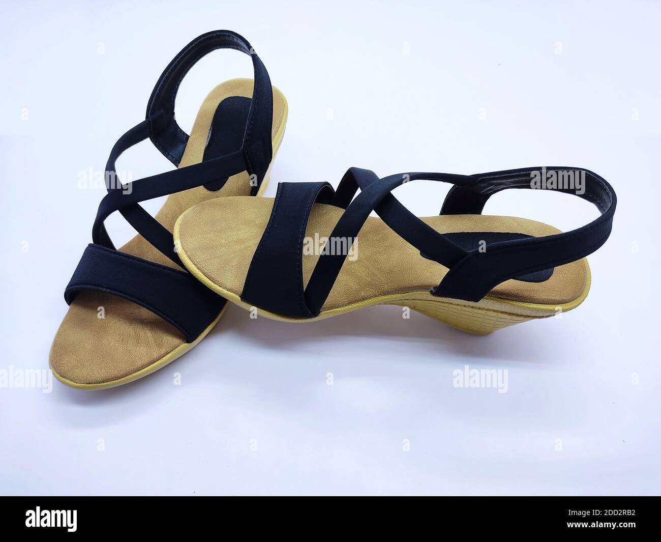 Damen Sandalen Schuhe, Damen Sandale, Damen Leder Hausschuhe, neue Paar stilvolle braune High Heels mit Korksohlen, schöne Schuhe für Damen Stockfoto