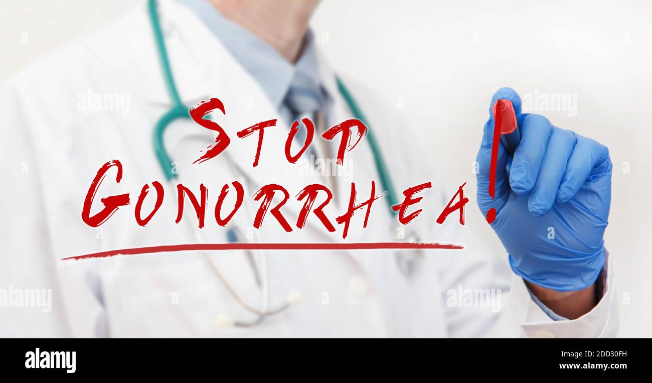 Arzthandschrift mit einem Marker Stop Gonorrhoe. Medizinisches Konzept Stockfoto