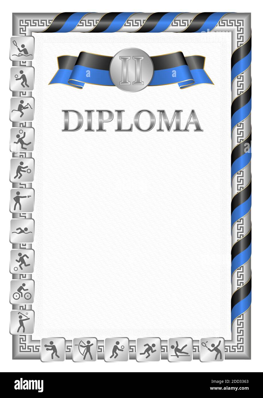 Vertikale Diplom für den zweiten Platz in einem Sportwettbewerb, silberne Farbe mit einem Band die Farbe der Flagge von Tonga. Vektorbild. Stock Vektor