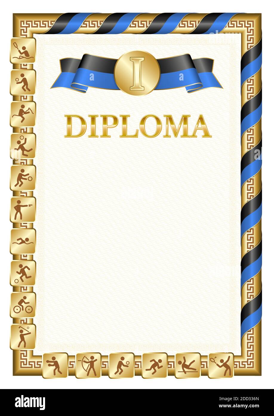Vertikale Diplom für den ersten Platz in einem Sportwettbewerb, goldene Farbe mit einem Band die Farbe der Flagge von Tonga. Vektorbild. Stock Vektor