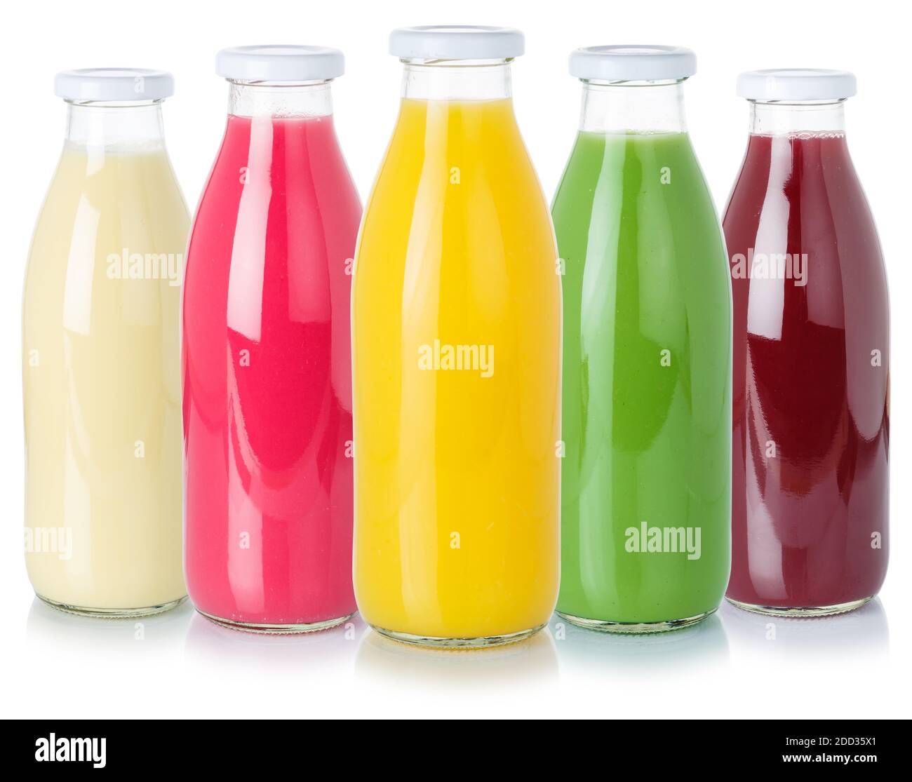 Sammlung von Fruchtsaft Getränke Getränke Flasche gesunde Ernährung isoliert Auf weißem Hintergrund Stockfoto
