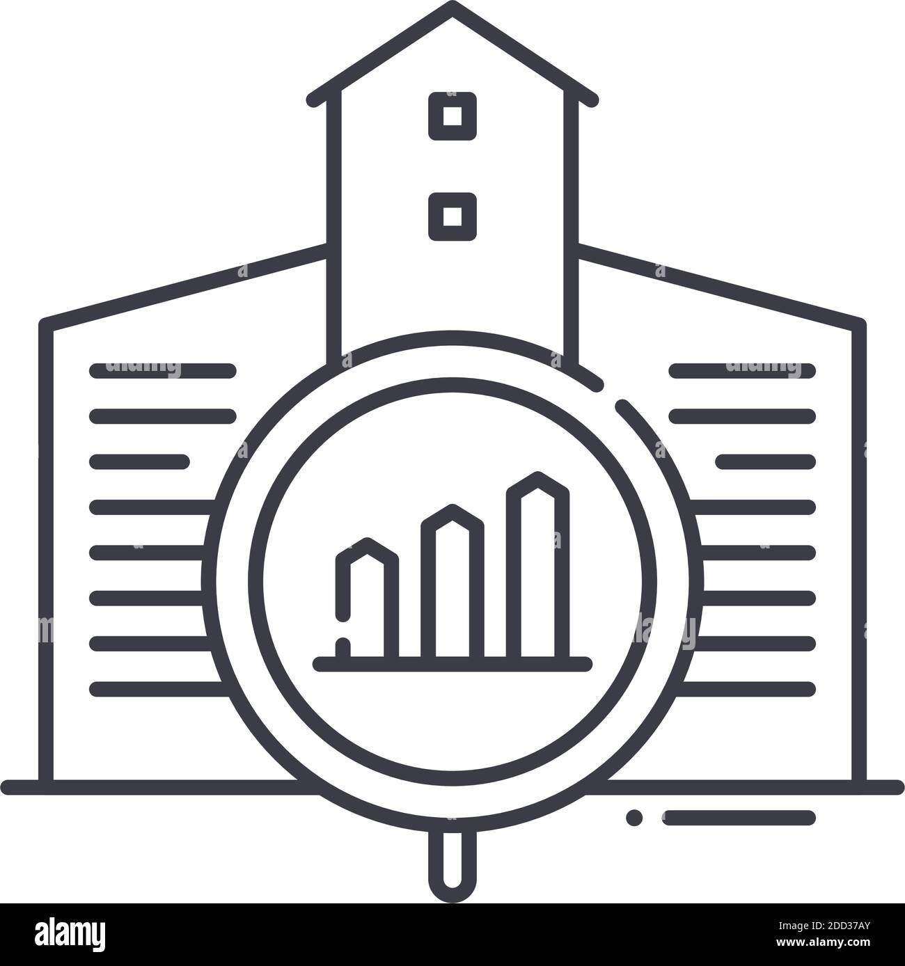 Symbol für Organisationsanalyse, lineare isolierte Illustration, Vektor mit dünnen Linien, Webdesign-Zeichen, Umriss-Konzept-Symbol mit editierbarer Kontur auf weiß Stock Vektor