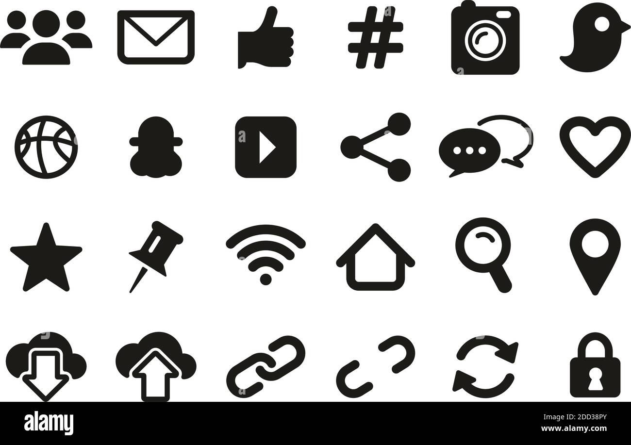 Social Media Icons Black & White Set Big Stock Vektor