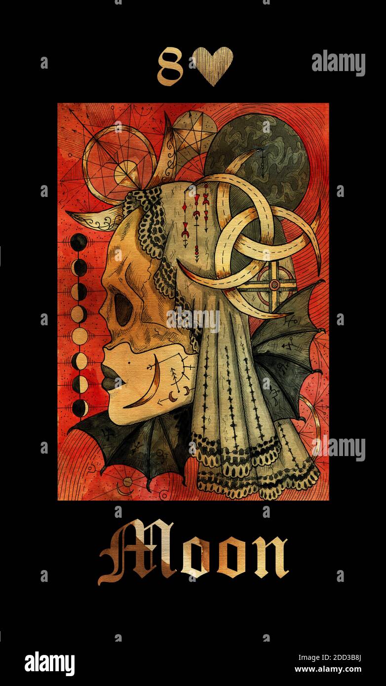 Mond. Karte von Lenormand orakel Deck Gothic Mysteries. Handgezeichnete  Cartoon-Illustration. Fantasie und mystische Zeichnung. Gothic, okkulte und  esoterische Backgro Stockfotografie - Alamy