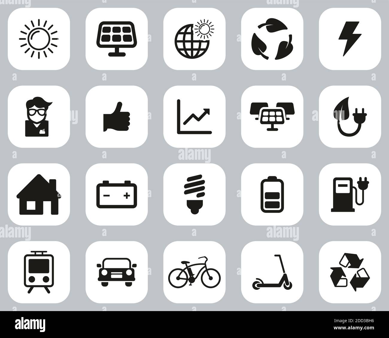 Solar Energy Oder Renewable Energy Icons Black & White Flat Design Set Groß Stock Vektor