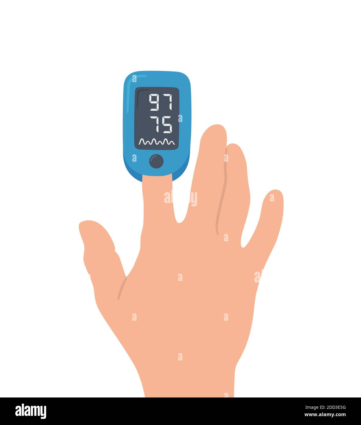 Pulsoximeter am Finger. Digitales Gerät zur Messung der Sauerstoffsättigung. Stock Vektor