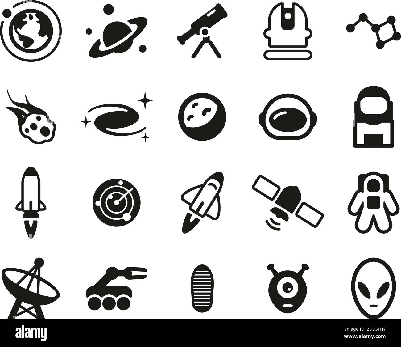 Space Oder Space Mission Icons Black & White Set Big Stock Vektor