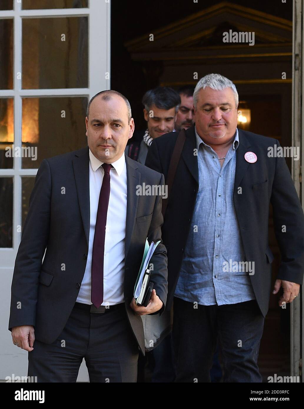 Premierminister Edouard Philippe trifft Laurent Berger CFDT am 7. Mai 2018 im Hotel Matignon in Paris, Frankreich. Foto von Christian Liewig/ABACAPRESS.COM Stockfoto