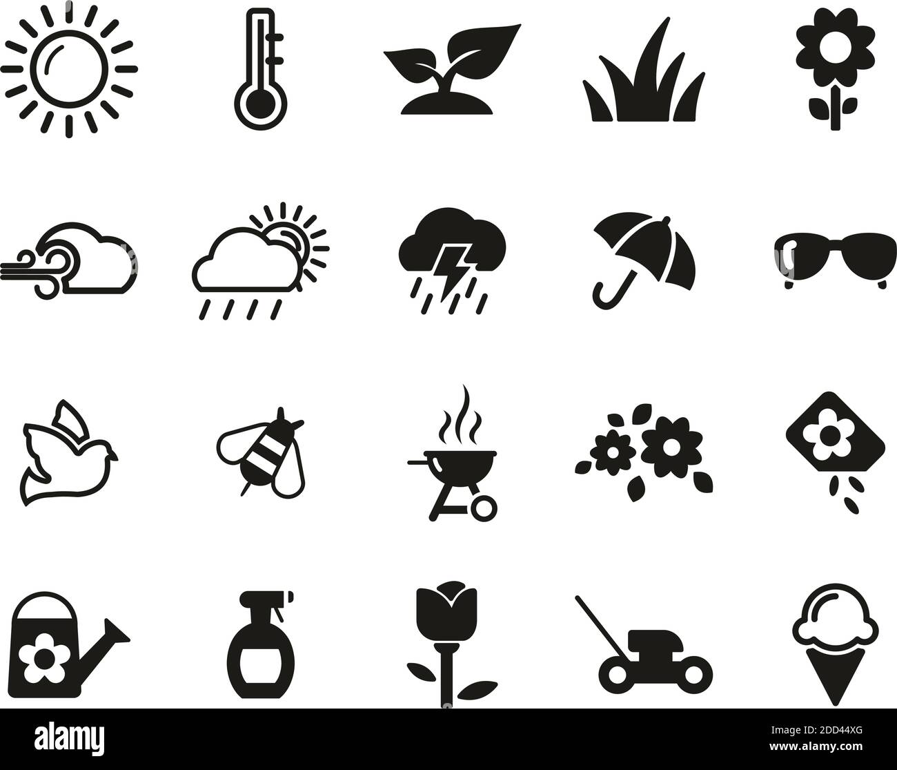 Spring Icons Schwarz & Weiß Set Groß Stock Vektor