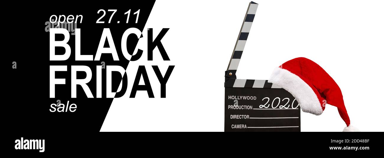 Black friday gegen santa Hut Stockfoto
