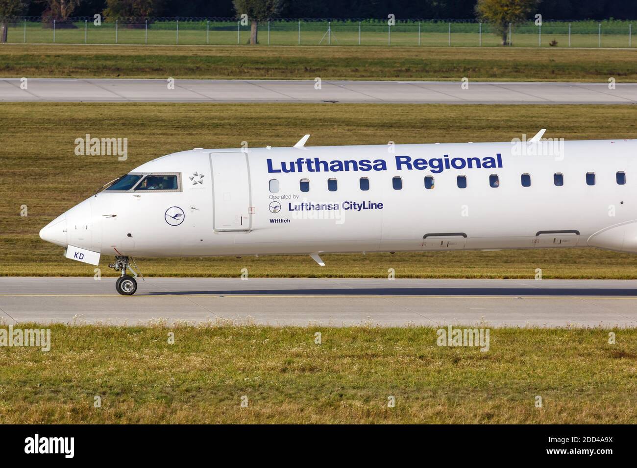 München, 21. Oktober 2020: Lufthansa Regional CityLine Bombardier CRJ-900 Flugzeug am Flughafen München. Stockfoto