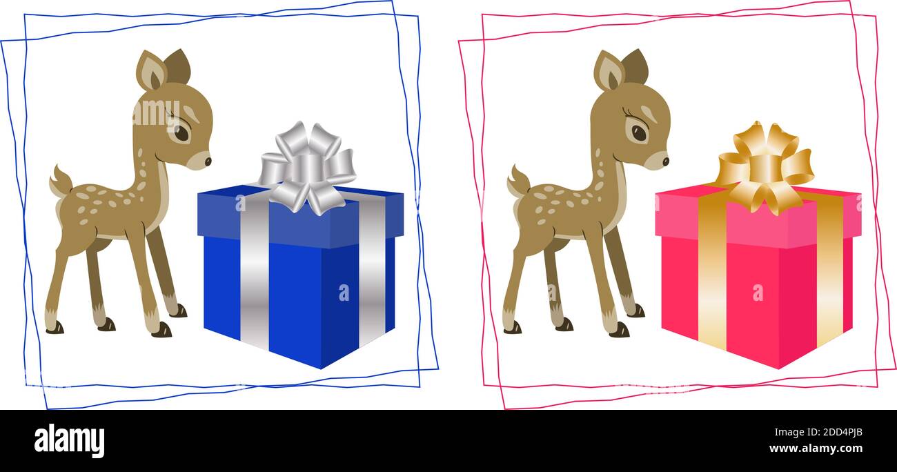 Weihnachts- oder Geburtstagskarte mit Hirsch und Geschenk Feld Stock Vektor