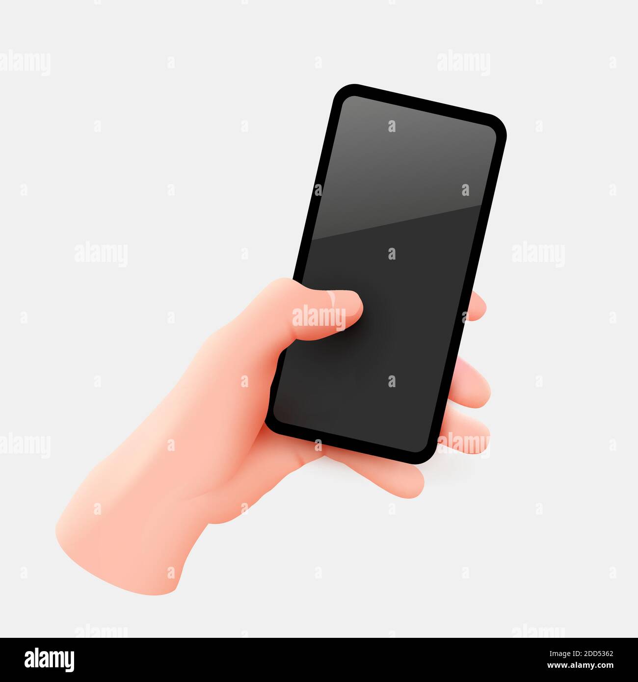 Hand hält Smartphone und Touchscreen. Modell. Vektorgrafik. Stock Vektor