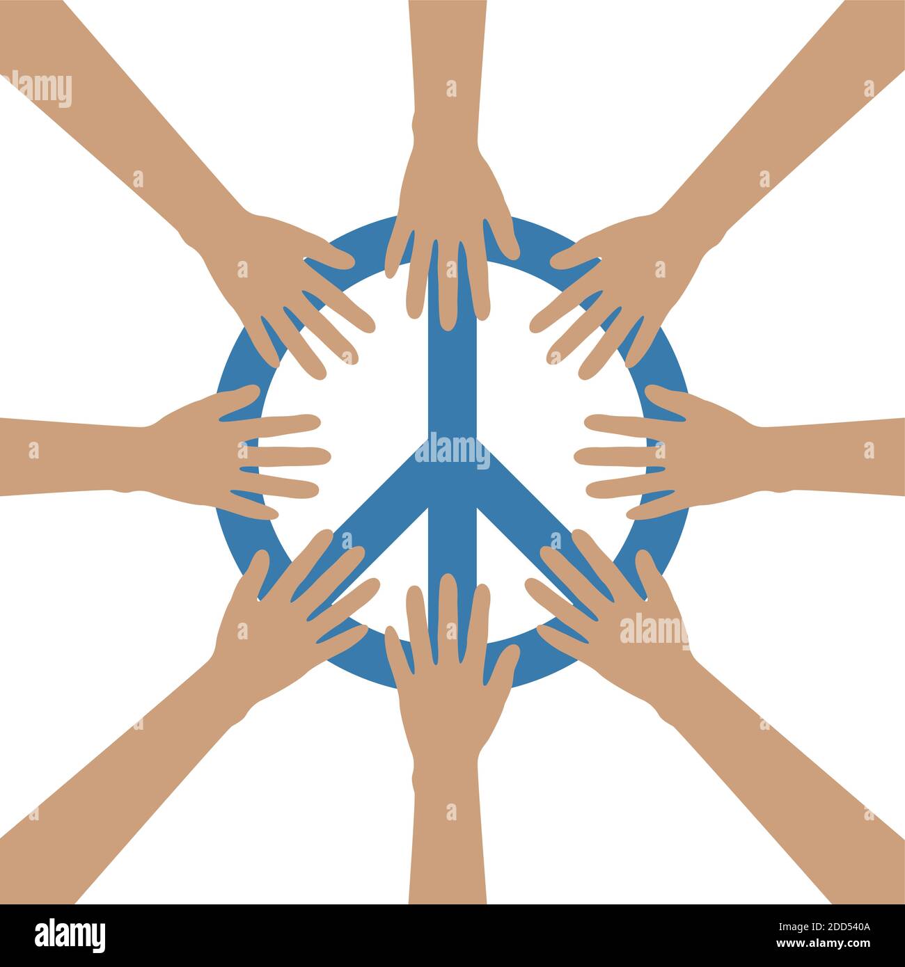 Gruppe von menschlichen Händen bilden einen Kreis um das Friedenssymbol vektorgrafik EPS10 Stock Vektor