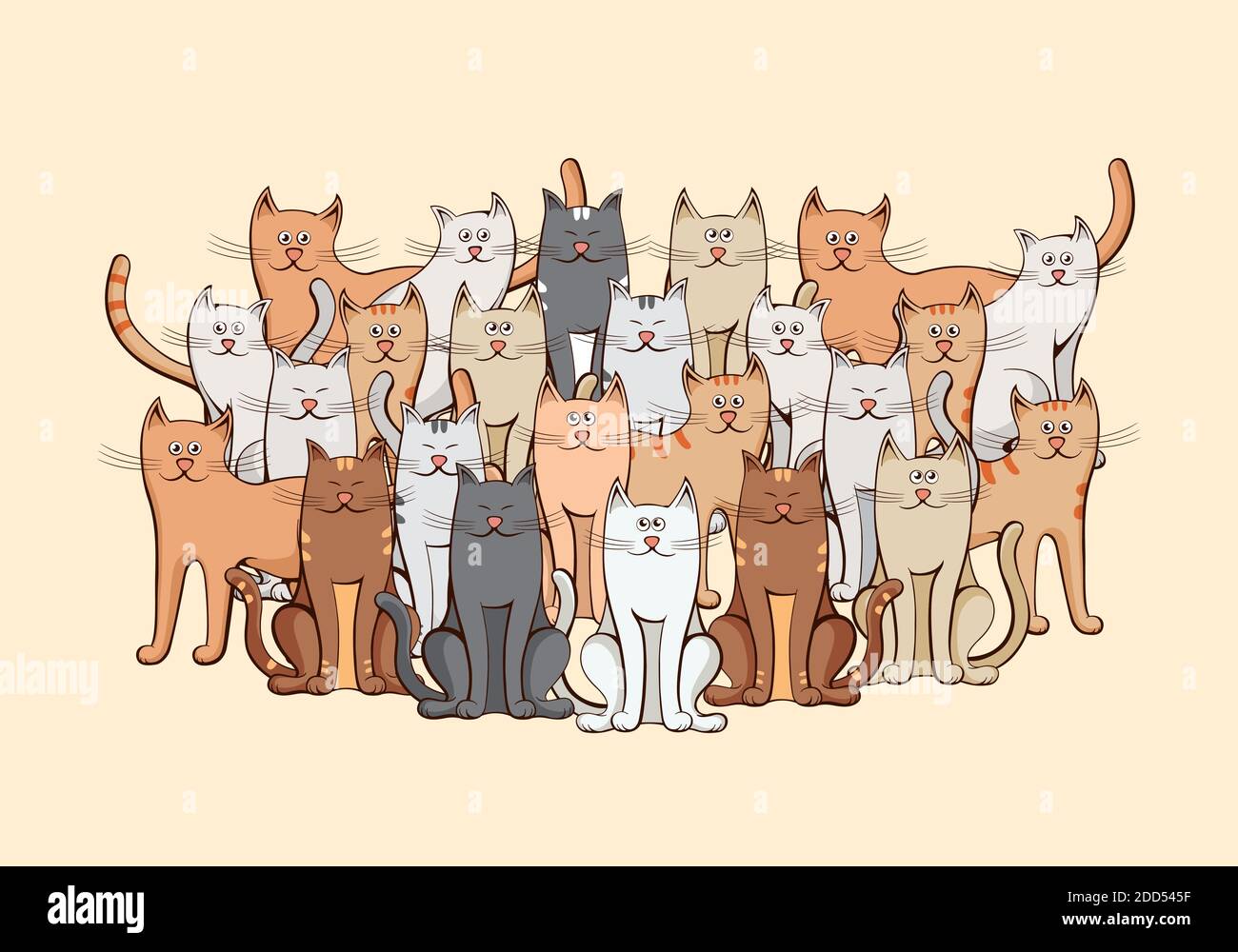Große Gruppe von Katzen. Katzen in verschiedenen Farben. Stock Vektor
