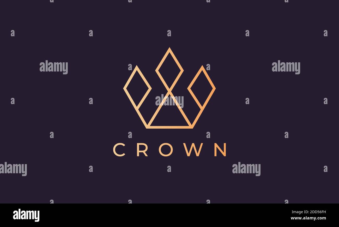 royal Crown Logo mit minimalistischer Linie Art-Stil und Luxus Goldfarbe Stock Vektor