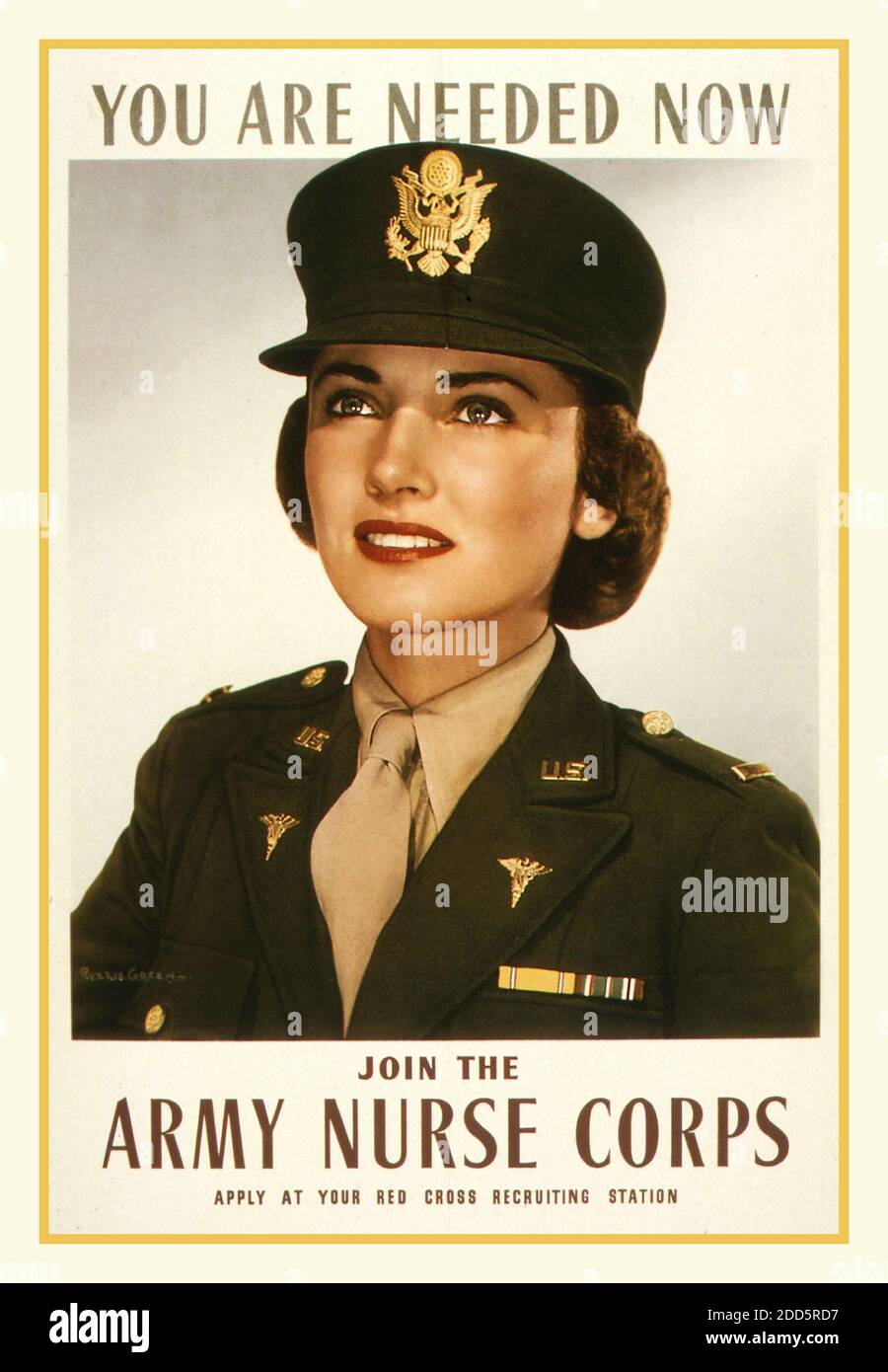 Vintage USA WW2 Nursing Recruitment Poster 'You are needed now' ‘Treten Sie dem Army Nurse Corps bei’. 1943 Rekrutierungsplakat für Krankenschwestern der US-Armee. Zweiter Weltkrieg Zweiter Weltkrieg USA Amerika Stockfoto