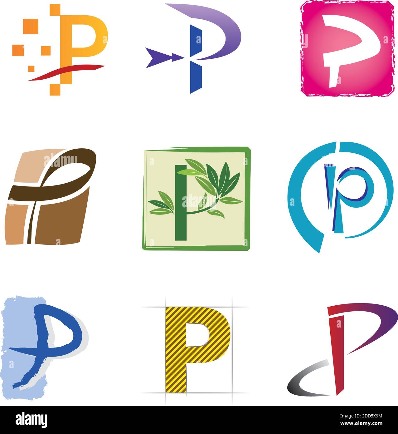 Set von Dekorativen Buchstaben P Symbole - Elemente für Logo Design Stock Vektor