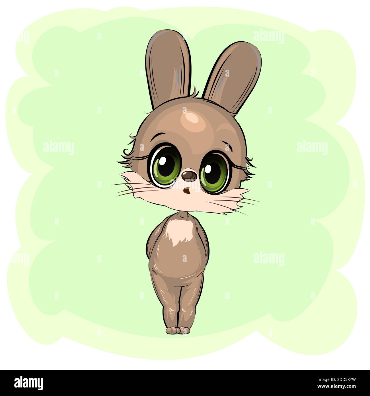 Kleiner Hase. Kaninchenjunge. Niedliche lustige Tier auf einem abstrakten Hintergrund. Kind. Cartoon-Stil. Isoliert auf Weiß. Stockfoto