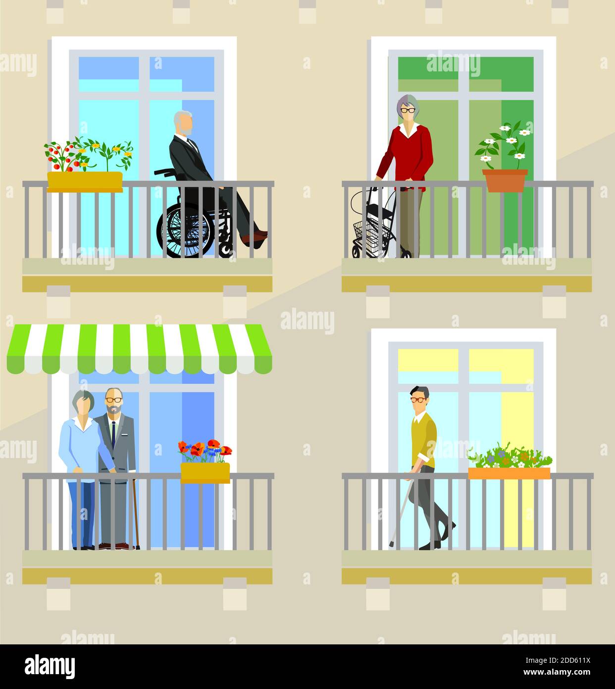 Senioren und Behinderte in Pflegeheimen Stock Vektor