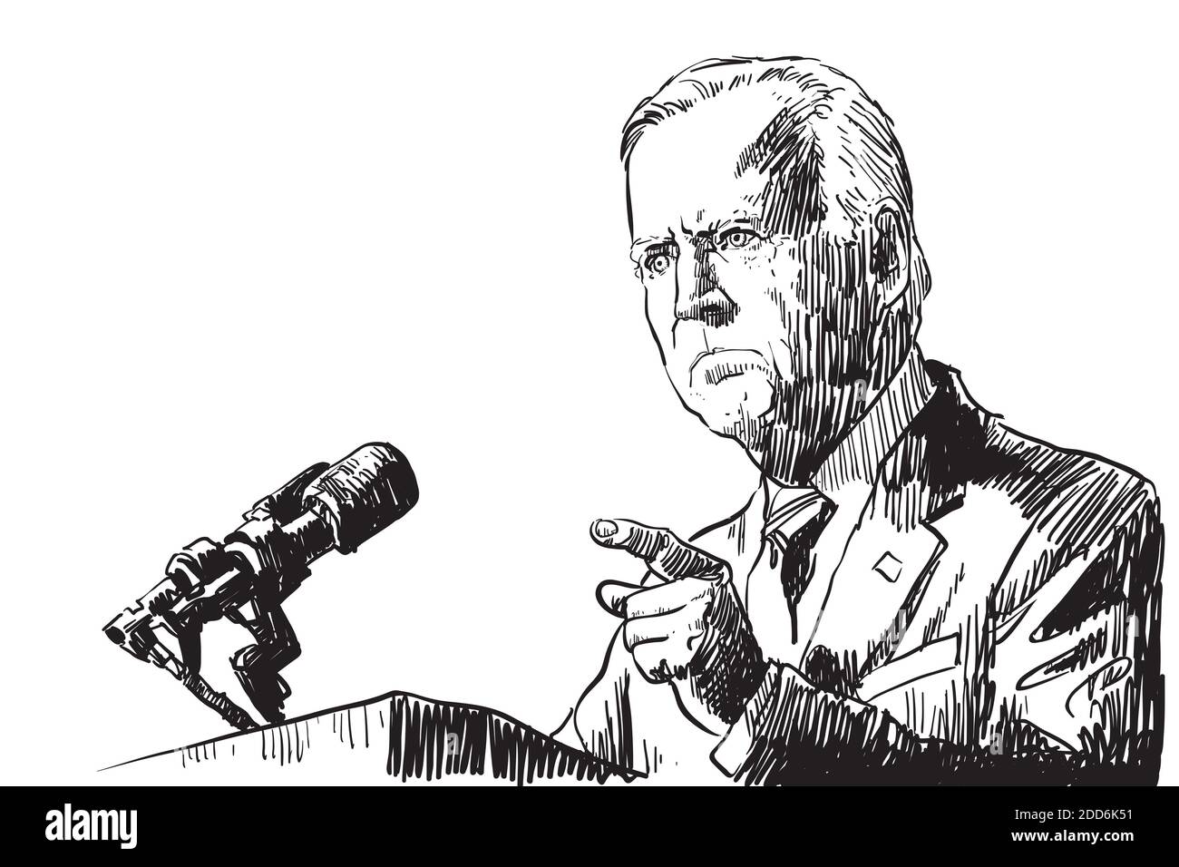 Joe biden handgezeichnete illustrartion auf weißem Hintergrund Joe biden Skizze Stockfoto