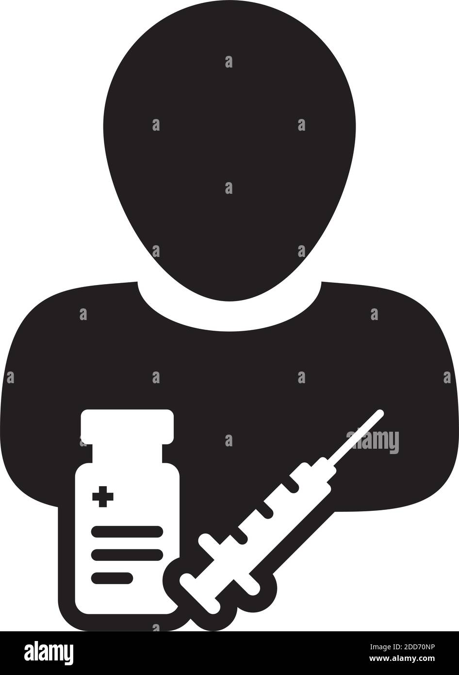 Krankenhaus Symbol Vektor mit Impfstoff Spritze männlichen Benutzer Person Profil avatar Symbol für medizinische und medizinische Behandlung in einer Glyphe Piktogramm Stock Vektor