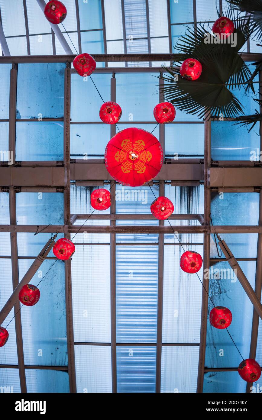 Chinesische Laternen in Chinatown bei Nacht, Kuala Lumpur, Malaysia, Südostasien Stockfoto