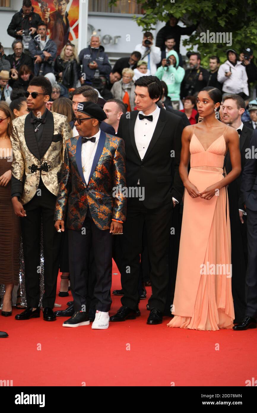 DIE US-Schauspielerin Laura Harrier, der US-Schauspieler Topher Grace, der US-Regisseur Spike Lee und der US-Schauspieler Adam Driver, die am 14. Mai 2018 im Palais des Festivals in Cannes bei der Vorführung von 'Blackkklansman' während des 71. Jährlichen Filmfestivals in Cannes, Frankreich, teilnahmen. Foto von David Boyer/ABACAPRESS.COM Stockfoto