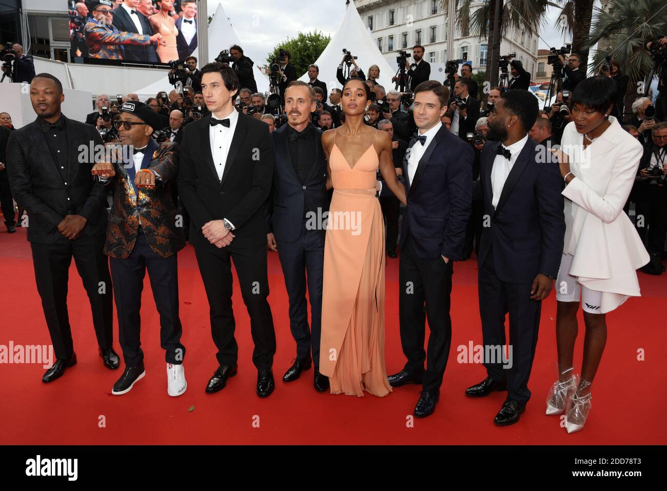 John David Washington, Damaris Lewis, Jasper Paakkonen, Laura Harrier, Topher Grace, Regisseur Spike Lee, Adam Driver und Corey Hawkins bei der Vorführung von "Blackkklansman" während des 71. Cannes Film Festival im Palais des Festivals am 14. Mai 2018 in Cannes, Frankreich. Foto von David Boyer/ABACAPRESS.COM Stockfoto