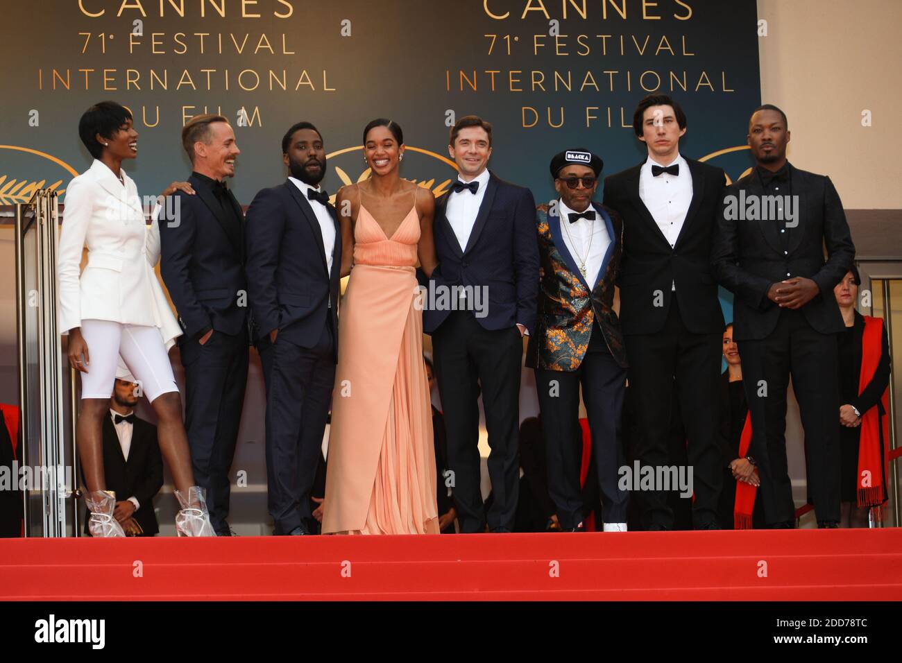 John David Washington, Damaris Lewis, Jasper Paakkonen, Laura Harrier, Topher Grace, Regisseur Spike Lee, Adam Driver und Corey Hawkins bei der Vorführung von "Blackkklansman" während des 71. Cannes Film Festival im Palais des Festivals am 14. Mai 2018 in Cannes, Frankreich. Foto von David Boyer/ABACAPRESS.COM Stockfoto