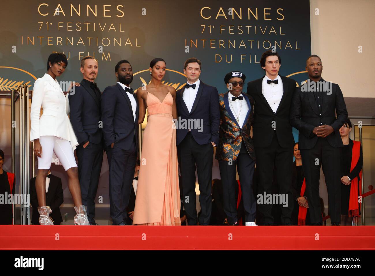 John David Washington, Damaris Lewis, Jasper Paakkonen, Laura Harrier, Topher Grace, Regisseur Spike Lee, Adam Driver und Corey Hawkins bei der Vorführung von "Blackkklansman" während des 71. Cannes Film Festival im Palais des Festivals am 14. Mai 2018 in Cannes, Frankreich. Foto von David Boyer/ABACAPRESS.COM Stockfoto