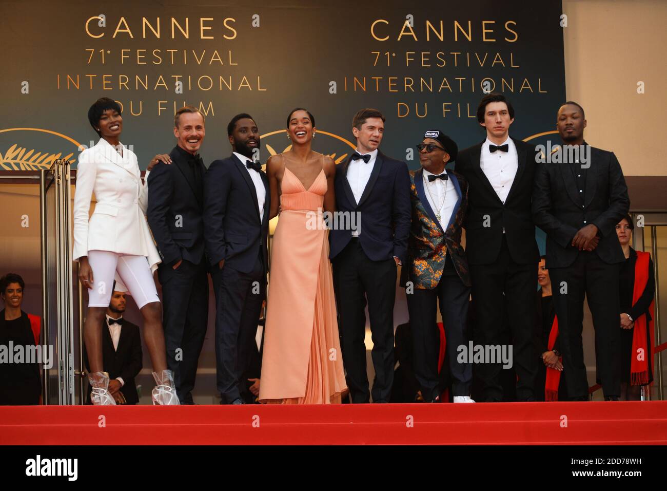 John David Washington, Damaris Lewis, Jasper Paakkonen, Laura Harrier, Topher Grace, Regisseur Spike Lee, Adam Driver und Corey Hawkins bei der Vorführung von "Blackkklansman" während des 71. Cannes Film Festival im Palais des Festivals am 14. Mai 2018 in Cannes, Frankreich. Foto von David Boyer/ABACAPRESS.COM Stockfoto