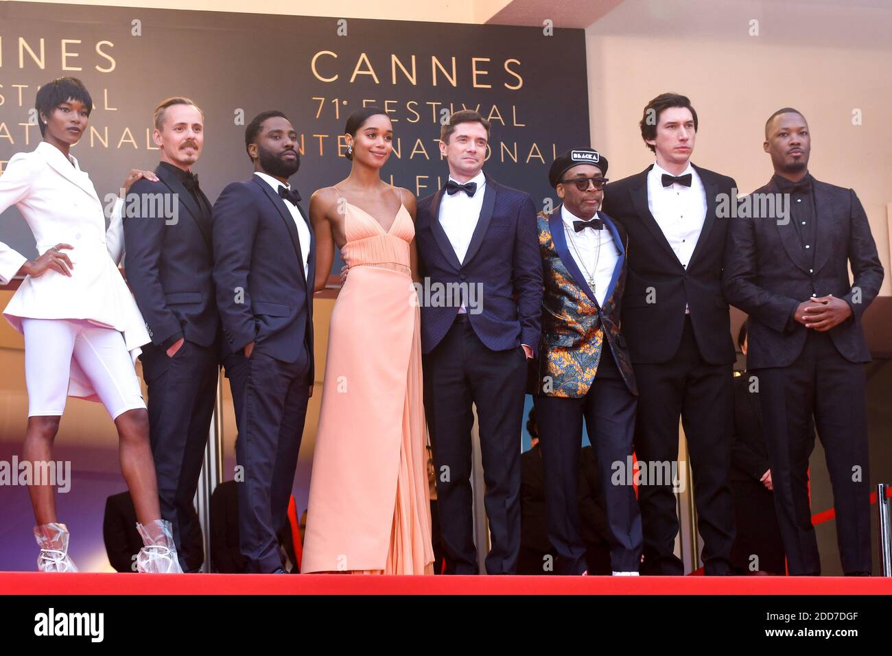 L-R : Jasper Paakkonen, John David Washington, Laura Harrier, Topher Grace, Spike Lee, Adam Driver und Corey Hawkins kommen am 14. Mai 2018 zur Vorführung von Blackkklansman während des 71. Cannes Film Festivals im Palais des Festivals in Cannes, Frankreich. Foto von Ammar Abd Rabbo/ABACAPRESS.COM Stockfoto