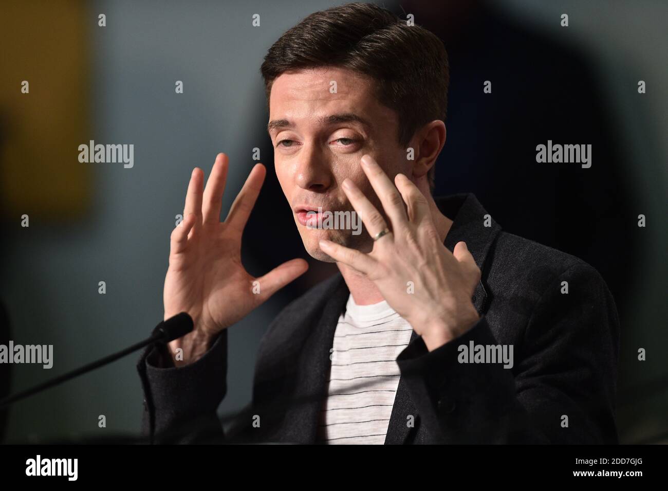 Topher Grace nimmt an einer Pressekonferenz zum Film Blackklansman Teil, der am 15. Mai 2018 im Palais des Festivals in Cannes, Frankreich, im Rahmen der 71. Jährlichen Filmfestspiele von Cannes stattfand. Foto von Pool/ABACAPRESS.COM Stockfoto