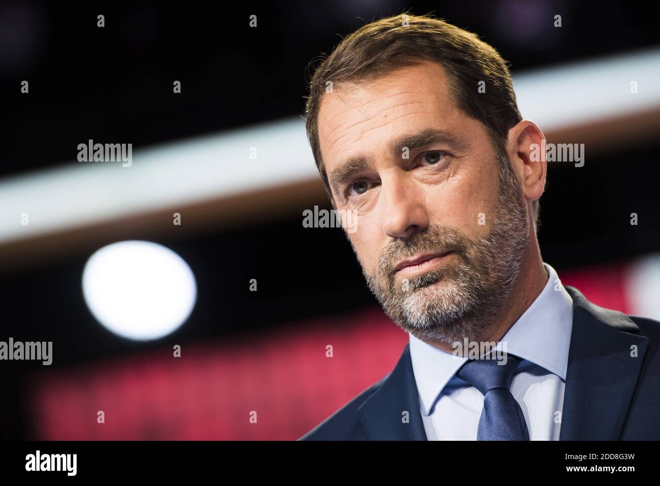 PORTRAIT Französische Politiker - Französischer Minister für die Beziehungen zum Parlament Christophe Castaner am 17. Mai 2018 in Saint-Cloud, im Vorfeld einer politischen Debatte des Fernsehsenders France 2. Foto von ELIOT BLONDT/ABACAPRESS.COM Stockfoto