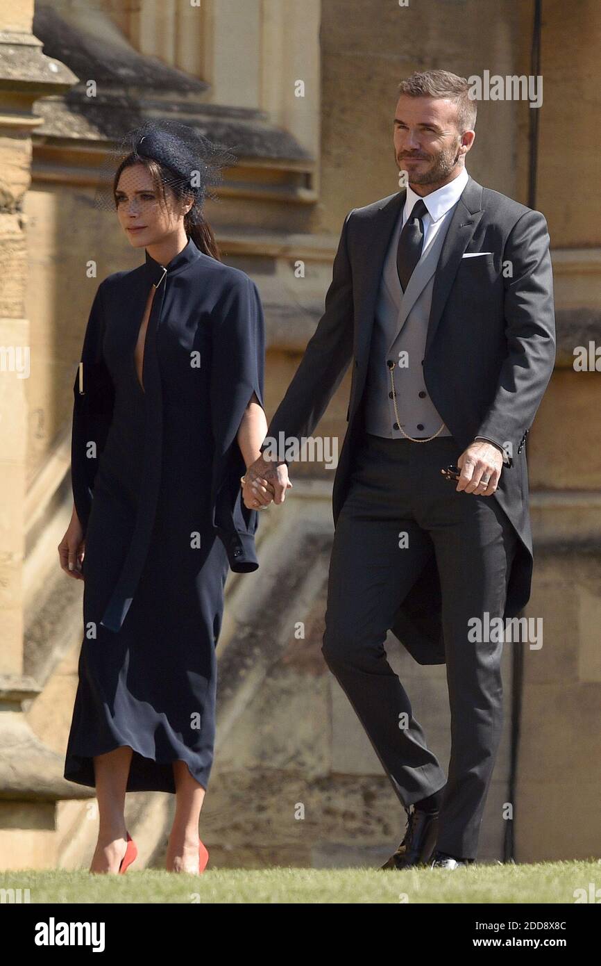 David Beckham und Victoria Beckham nehmen an der Hochzeitszeremonie von Prinz Henry Charles Teil Albert David von Wales heiratet Frau Meghan Markle in einem Gottesdienst in der St. George's Chapel auf dem Gelände von Windsor Castle. Unter den Gästen waren 2200 Mitglieder des Publikums, die königliche Familie und Frau Markles Mutter Doria Ragland. Foto von Lionel Hahn/ABACAPRESS.COM Stockfoto