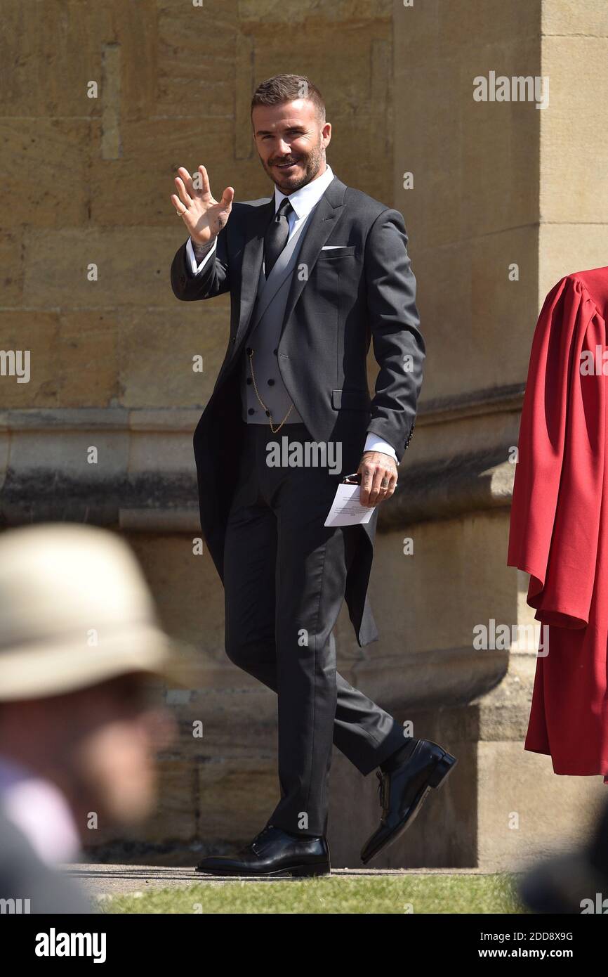 David Beckham und Victoria Beckham nehmen an der Hochzeitszeremonie von Prinz Henry Charles Teil Albert David von Wales heiratet Frau Meghan Markle in einem Gottesdienst in der St. George's Chapel auf dem Gelände von Windsor Castle. Unter den Gästen waren 2200 Mitglieder des Publikums, die königliche Familie und Frau Markles Mutter Doria Ragland. Foto von Lionel Hahn/ABACAPRESS.COM Stockfoto