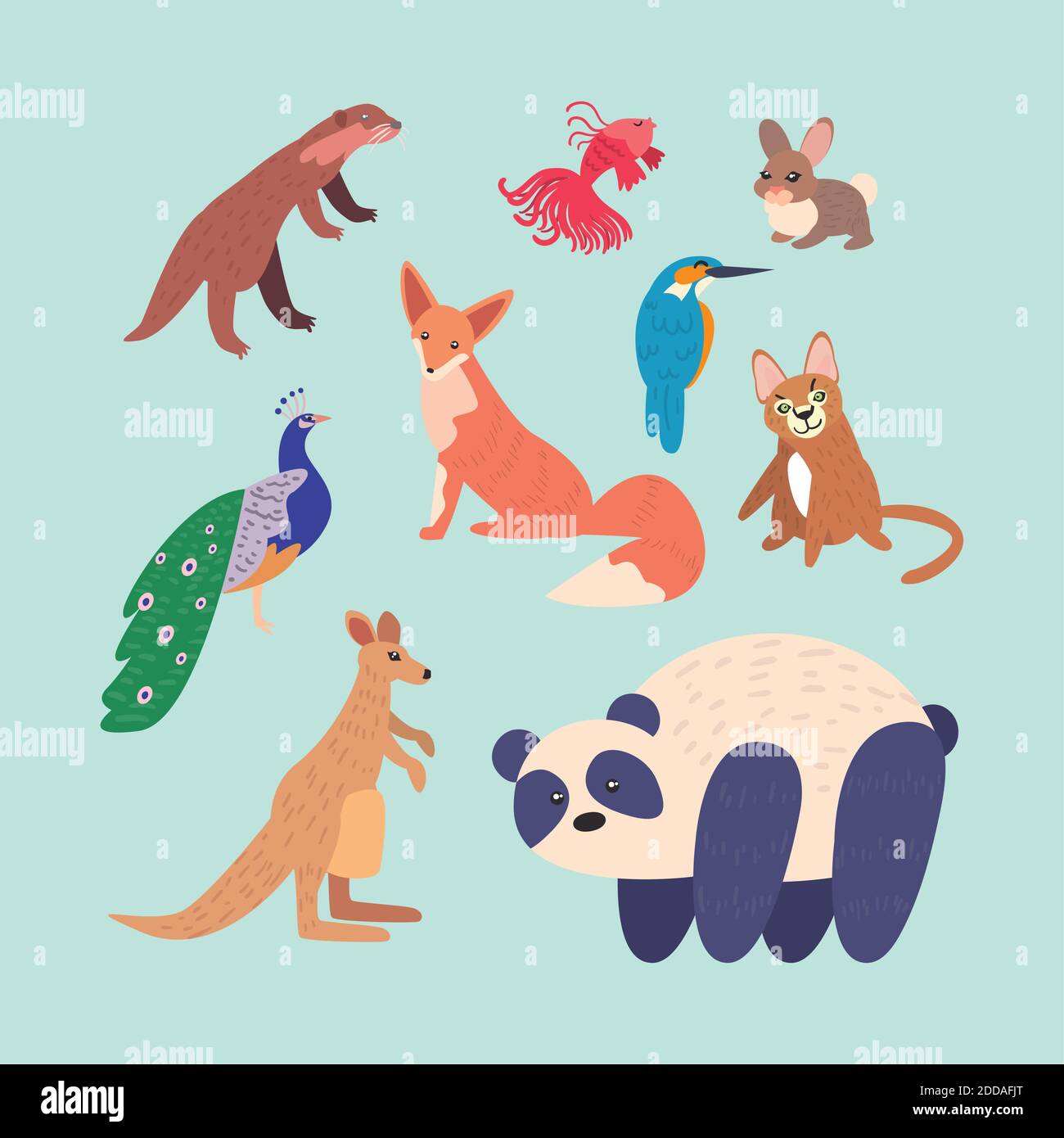 Set von niedlichen Tieren im blauen Hintergrund Vektor Illustration Design Stock Vektor