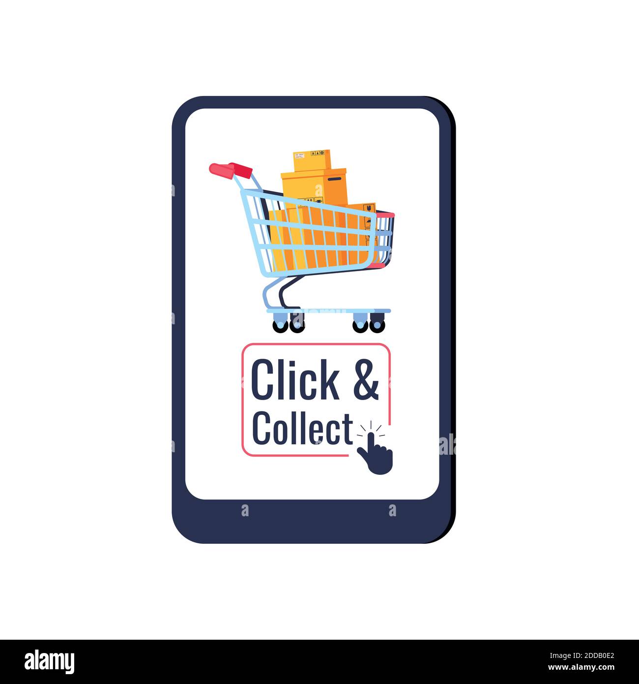 Klicken und sammeln Lieferung Einzelhandel Symbol isoliert auf weißem Hintergrund. Stock Vektor