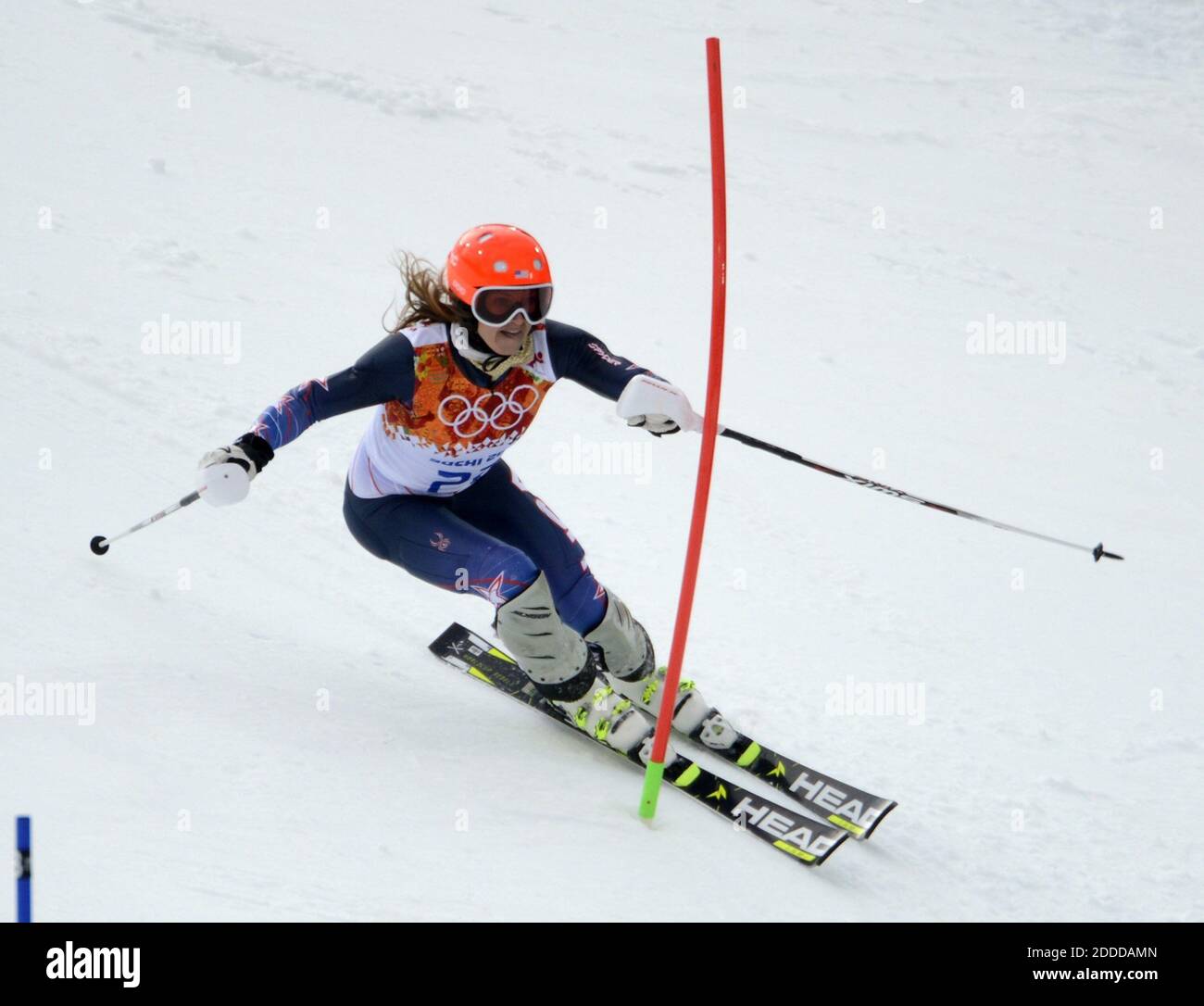 KEIN FILM, KEIN VIDEO, KEIN Fernsehen, KEIN DOKUMENTARFILM - die US-Amerikanerin Julia Mancuso aus Squaw Valley, Kalifornien, tritt während der Winterolympiade in Sotschi, Russland, am Montag, den 10. Februar 2014 im Super Combined Skiing Center der Frauen im Rosa Khutor Alpine Center an. Foto von Nhat V. Meyer/Bay Area News Group/MCT/ABACAPRESS.COM Stockfoto