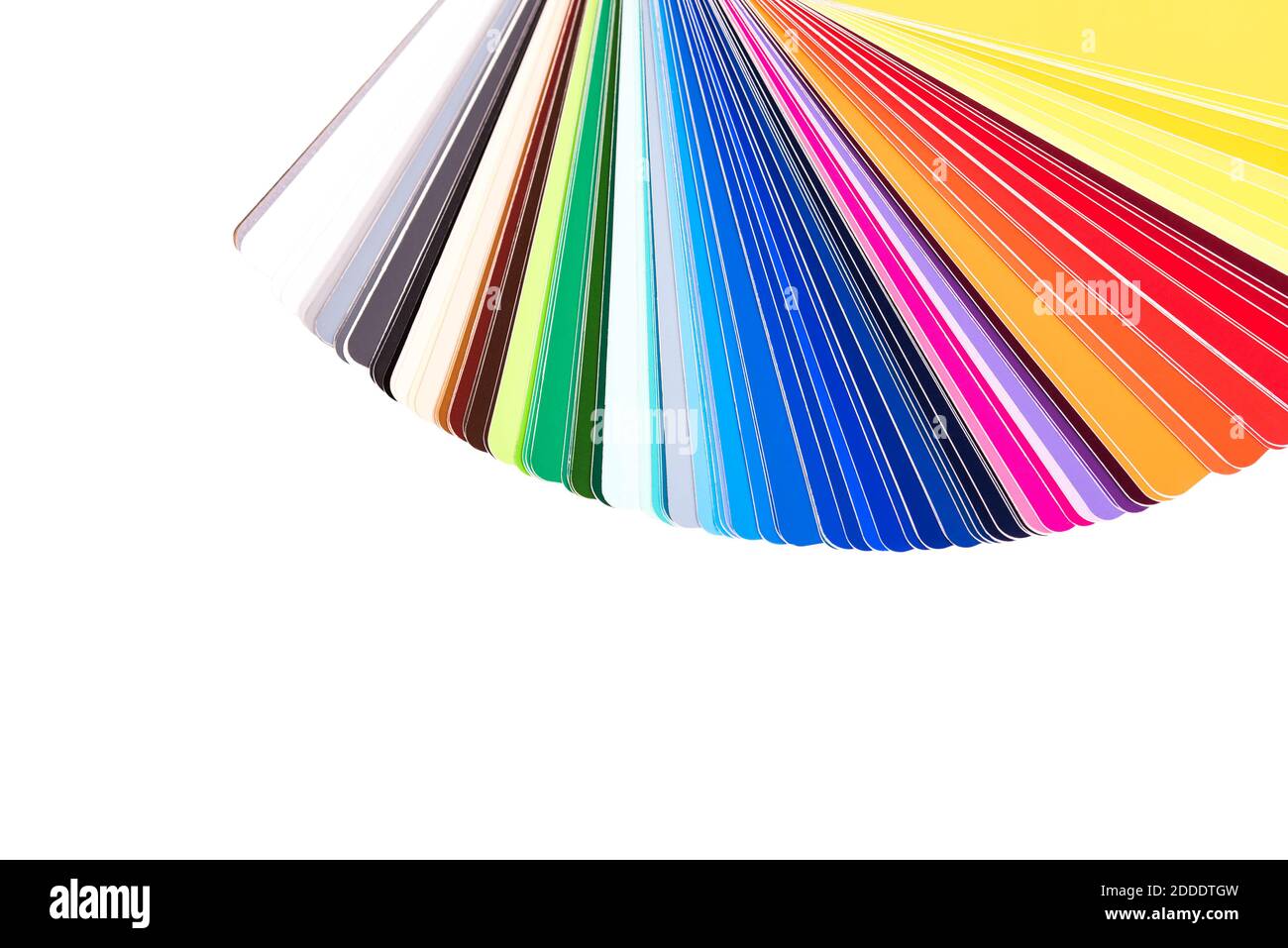 Farbpalette, Anleitung von Farbmustern, Farbkatalog isoliert auf weißem Hintergrund Stockfoto