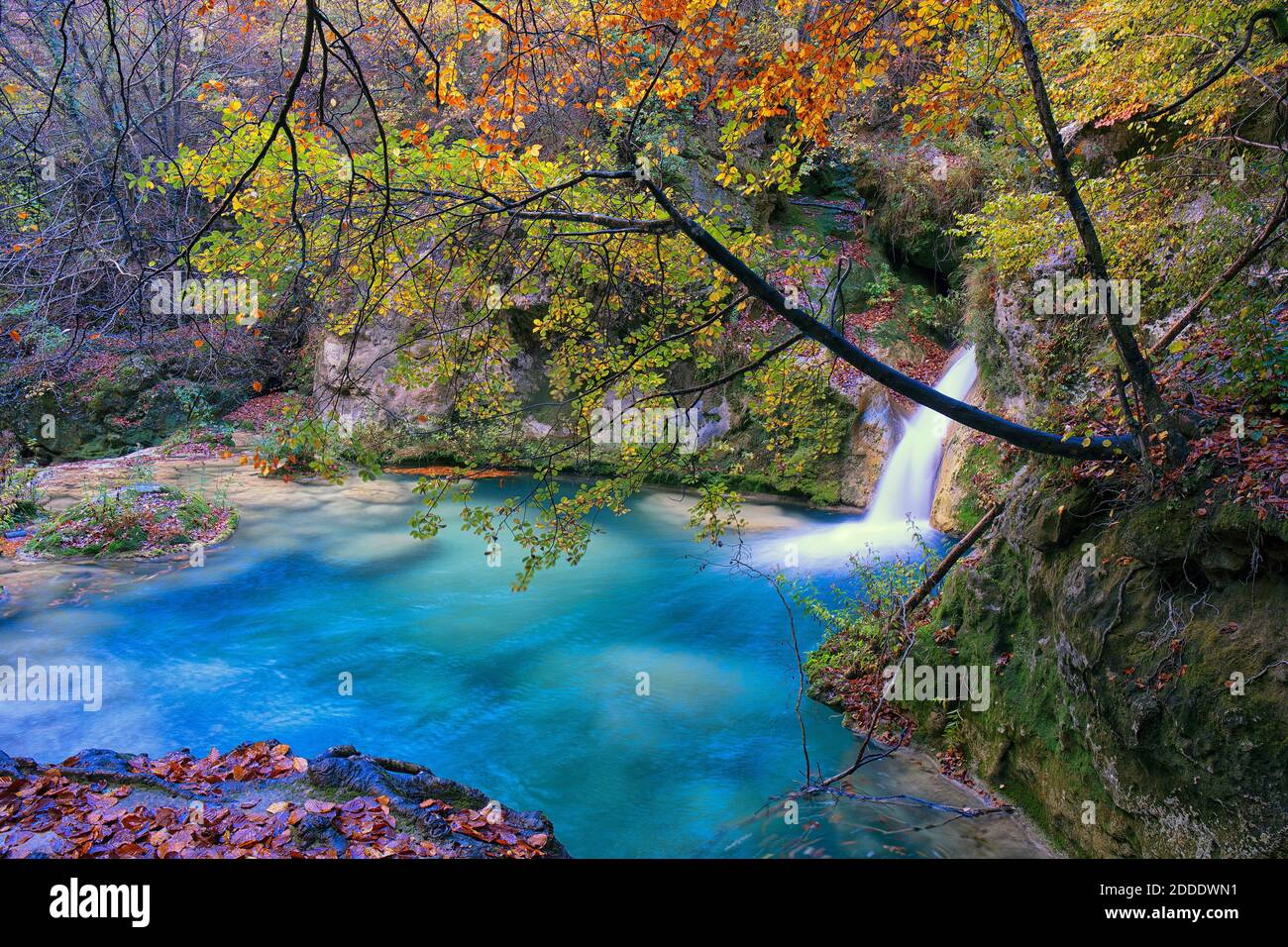 Schöne Flussquelle in Urbasa und Andia Nationalpark, Navarra. Spanien Stockfoto