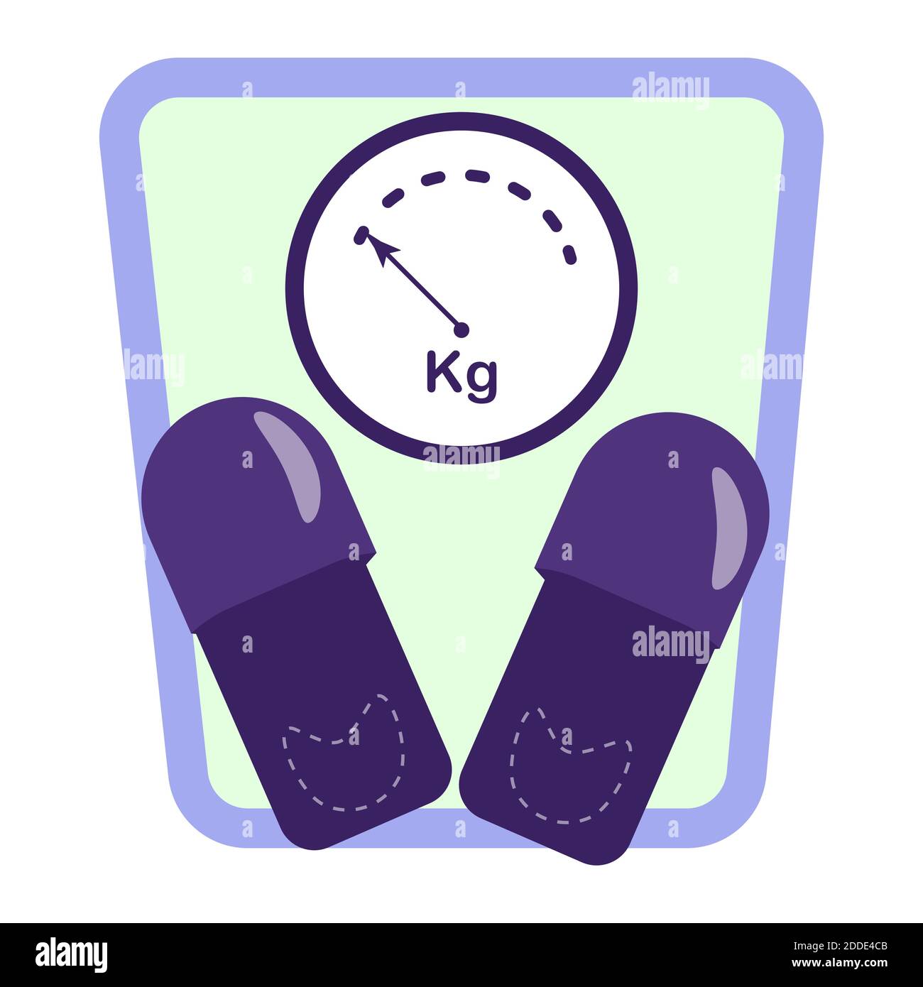 Analoge Bodenwaage, Hausschuhe. Ernährung, Gewicht zu verlieren, gesunde Lebensweise, persönliche Kontrolle und Messungen Konzept flach Vektor-Illustration. Home Bad Ausrüstung. Kilogramm. Isoliert. Schlank werden. Vektorgrafik Stock Vektor