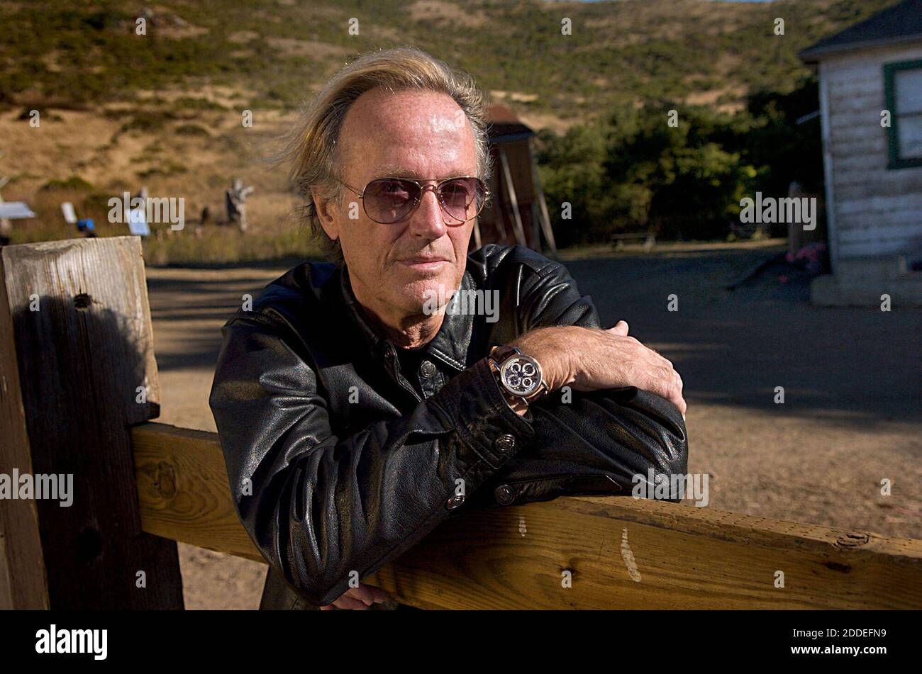 KEIN FILM, KEIN VIDEO, KEIN Fernsehen, KEINE DOKUMENTATION - Datei Foto vom 15. August 2007 von Schauspieler Peter Fonda besucht Miwok Stables in Mill Valley, CA, USA. Peter Fonda, der Star, Co-Autor und Produzent des Kultklassikers Easy Rider von 1969, ist im Alter von 79 Jahren gestorben. Peter Fonda war Teil einer alten Hollywood-Familie. Er war nicht nur der Bruder von Jane Fonda, sondern auch der Sohn des Schauspielers Henry Fonda und Vater von Bridget, ebenfalls Schauspieler. Foto von Randall Benton/Sacramento Bee/TNS/ABACAPRESS.COM Stockfoto